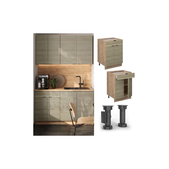 Vicco Schubunterschrank Fame-Line Eiche Paneel 60 cm mit Schublade AP Anthrazit