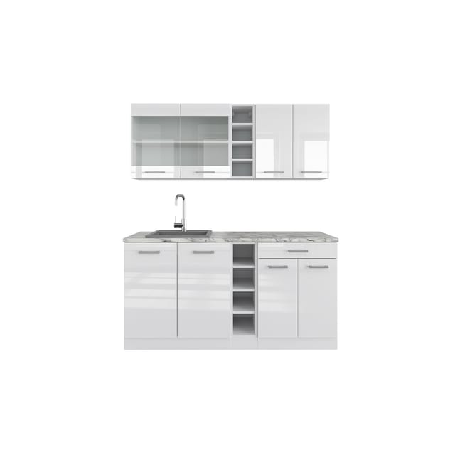 Vicco R-Line Singleküche Weiß Hochglanz/Weiß 160 cm ohne Arbeitsplatte ohne E-Geräte