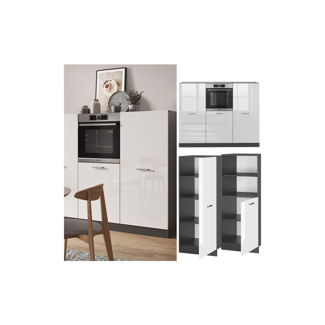 Vicco R-Line Küchenblock Weiß Hochglanz/Anthrazit 180 cm ohne Arbeitsplatte ohne E-Geräte