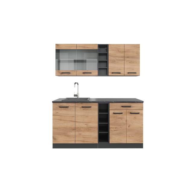 Vicco R-Line Singleküche Goldkraft Eiche/Anthrazit 160 cm ohne Arbeitsplatte ohne E-Geräte