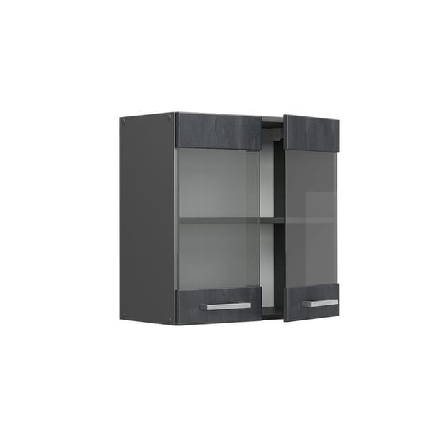 Vicco Küchenglasschrank R-Line Glashängeschrank Schwarz Beton/Anthrazit 60 cm