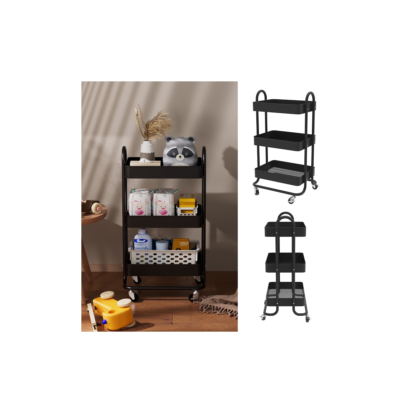 Vicco Rollregal Tron Rollbare Küchen-Minibar Schwarz 46x79 cm