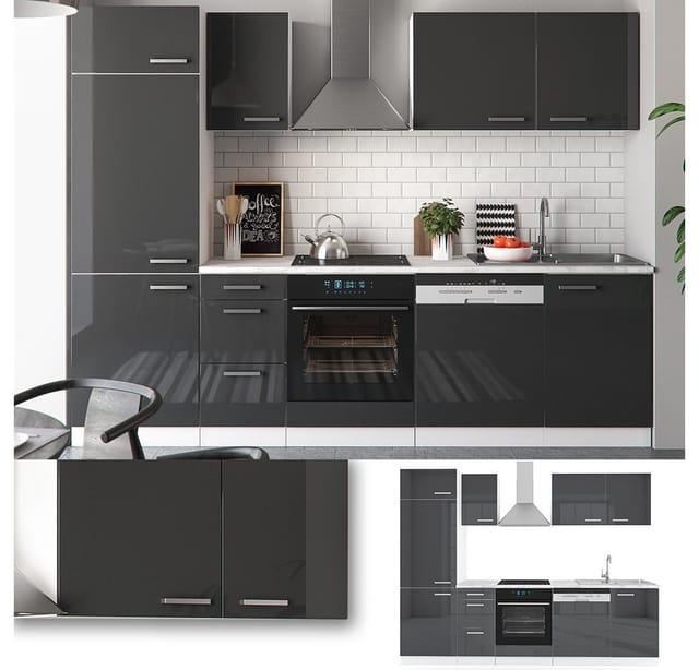 Vicco Optima Küchenzeile Anthrazit Hochglanz/Weiß 270 cm ohne ArbeitsplatteOptima ohne E-Geräte