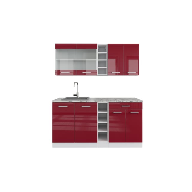 Vicco R-Line Singleküche Bordeaux Hochglanz/Weiß 160 cm ohne Arbeitsplatte ohne E-Geräte
