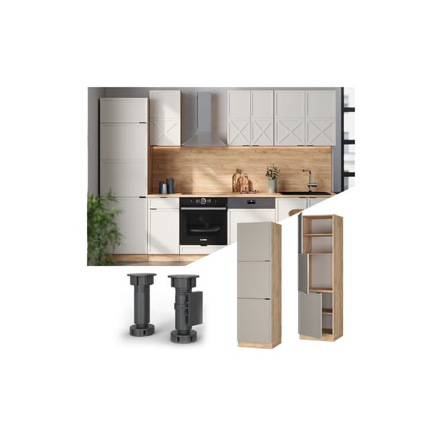 Vicco Küchenschrank Fame-Line Herdschrank GrauBeige 60 cm