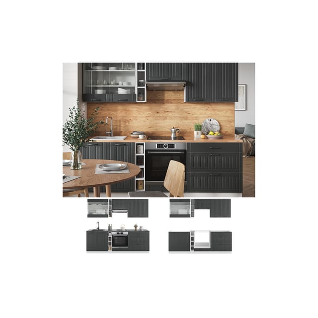 Vicco Fame-Line Küchenzeile Anthrazit Landhaus/Weiß 235 cm ohne Arbeitsplatte ohne E-Geräte