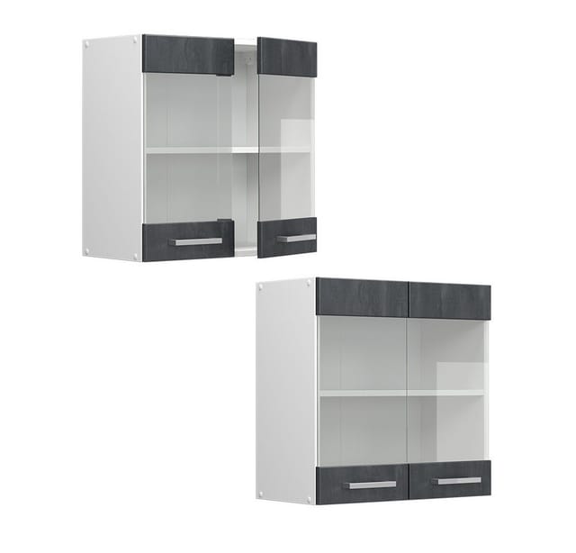Vicco Küchenglasschrank R-Line Glashängeschrank Schwarz Beton/Weiß 60 cm