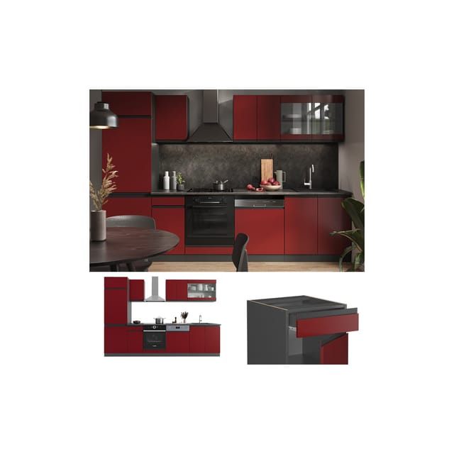 Vicco R-Line Küchenzeile Rot/Anthrazit 300 cm J-Shape ohne E-Geräte