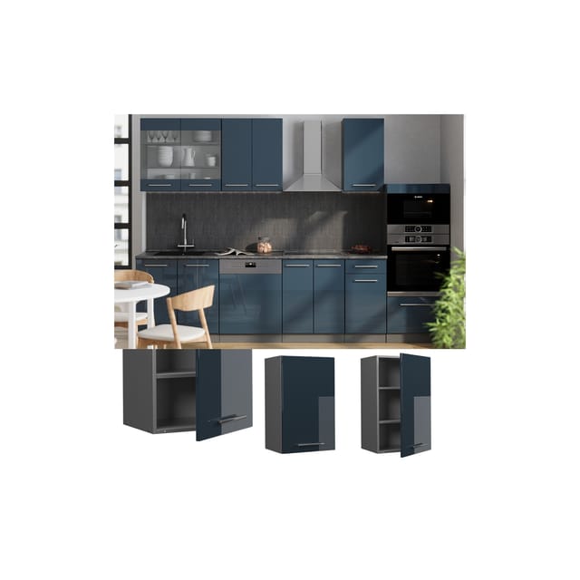 Vicco Hängeschrank Fame-Line Hängender Küchenschrank Dunkelblau Hochglanz/Anthrazit 45 cm
