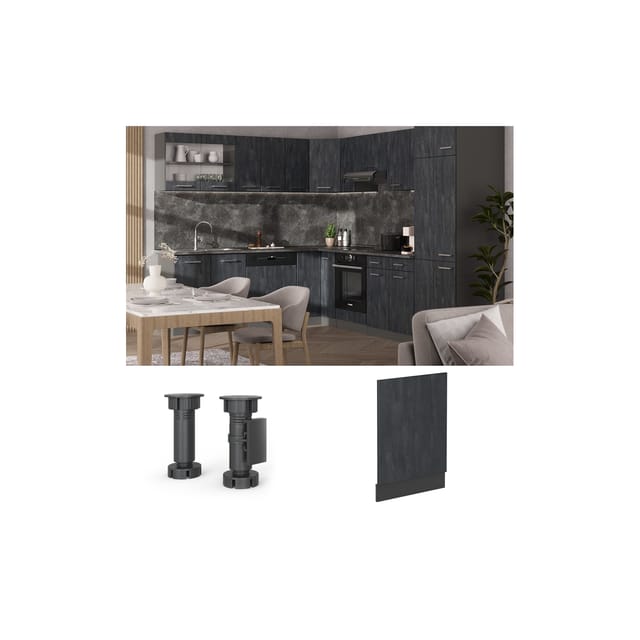 Vicco Frontblende R-Line Geschirrspüler Fronttür Schwarz Beton/Anthrazit 45 cm AP Eiche