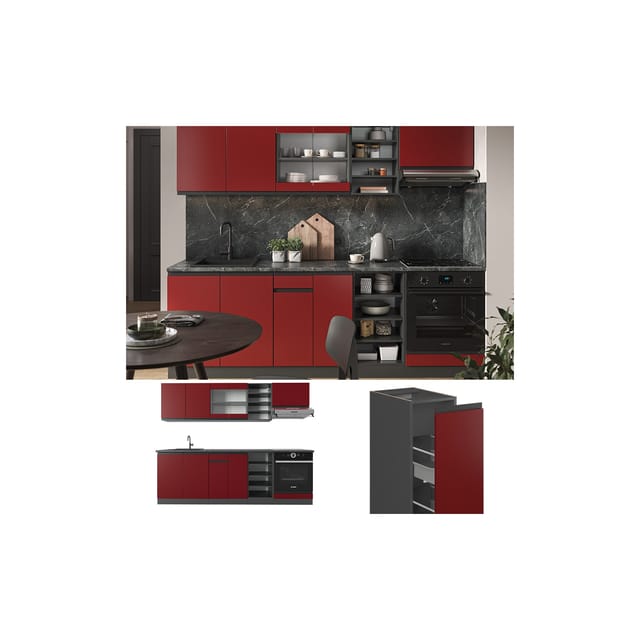 Vicco R-Line Küchenzeile Rot/Anthrazit 240 cm J-Shape ohne E-Geräte