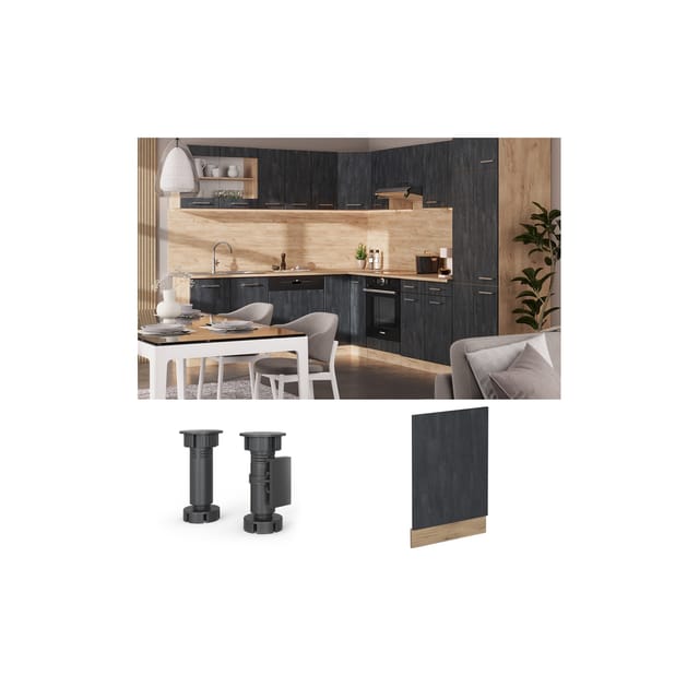 Vicco Frontblende R-Line Schwarz Beton/Goldkraft Eiche 45 cm AP Eiche