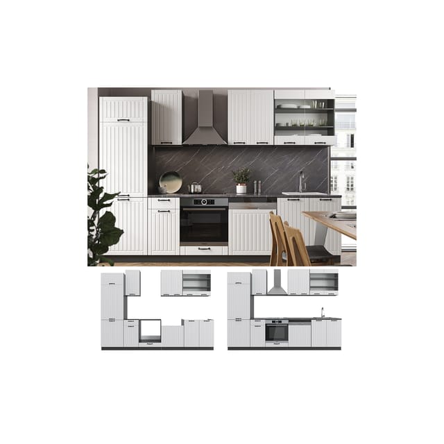 Vicco Fame-Line Küchenzeile Weiß Landhaus/Anthrazit 300 cm ohne Arbeitsplatte ohne E-Geräte