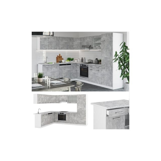 Vicco R-Line Eckküche Beton 227 x 287 cm ohne Arbeitsplatte ohne E-Geräte