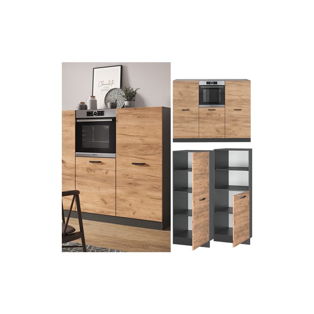 Vicco R-Line Küchenblock Goldkraft Eiche/Anthrazit 180 cm ohne Arbeitsplatte ohne E-Geräte