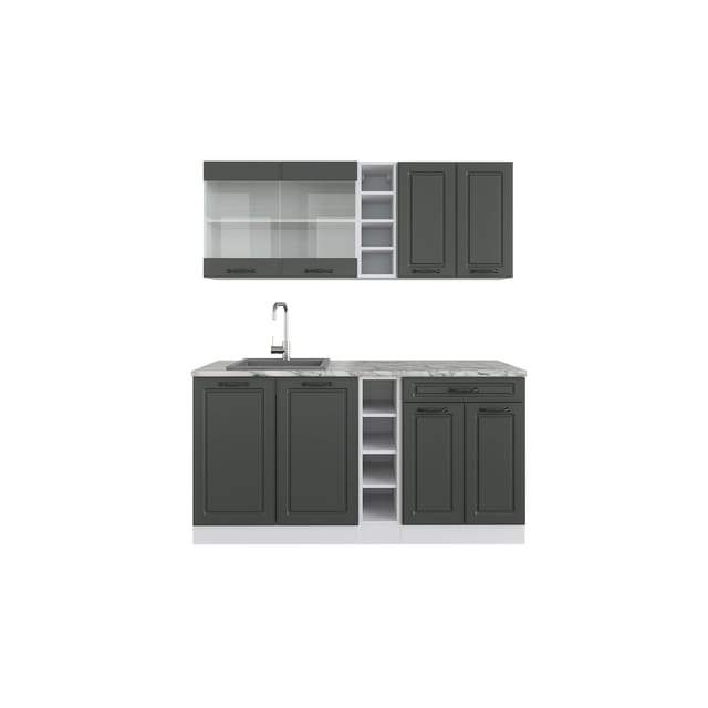 Vicco R-Line Singleküche Anthrazit Landhaus/Weiß 160 cm ohne Arbeitsplatte ohne E-Geräte