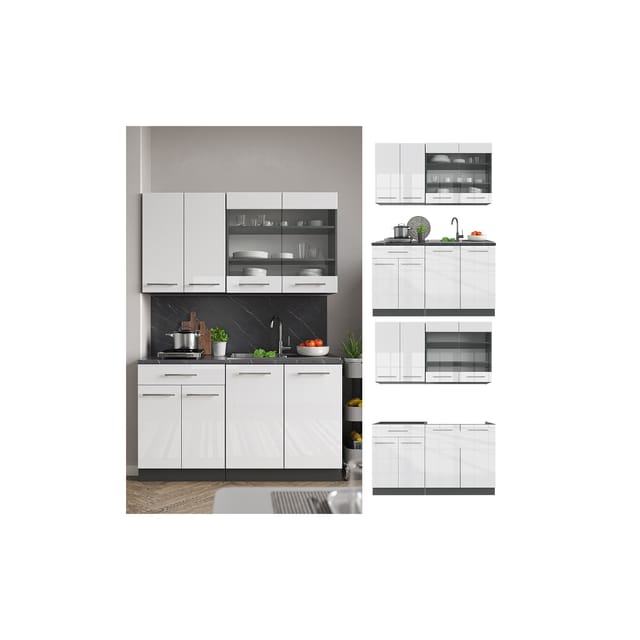 Vicco Fame-Line Singleküche Weiß Hochglanz/Anthrazit 140 cm ohne Arbeitsplatte ohne E-Geräte