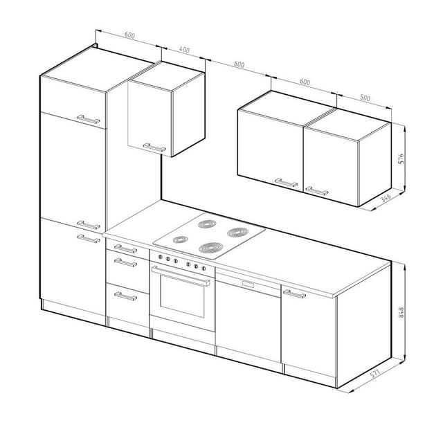 Vicco Optima Küchenzeile Weiß 270 cm ohne ArbeitsplatteOptima ohne E-Geräte