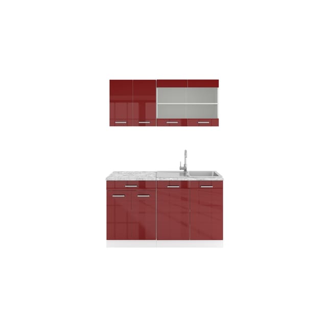 Vicco R-Line Eckküche Bordeaux Hochglanz/Weiß 227 x 287 cm ohne Arbeitsplatte ohne E-Geräte