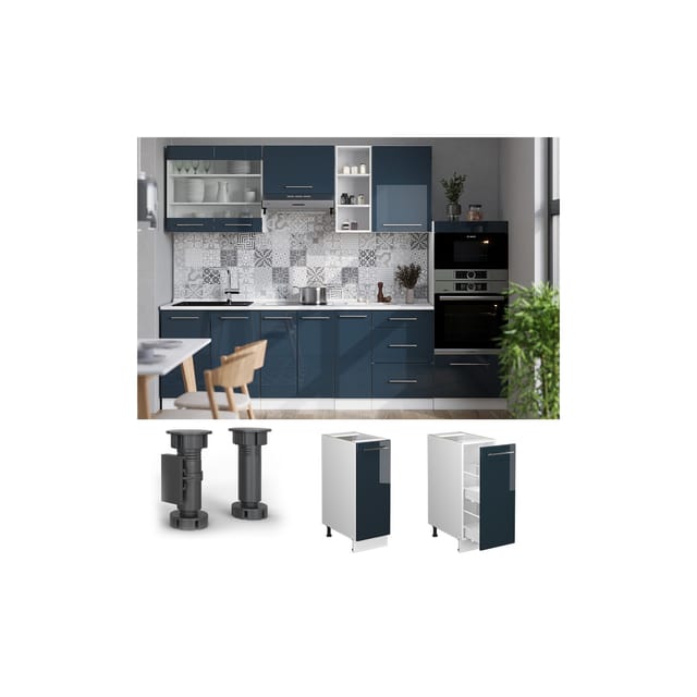 Vicco Apothekerschrank Fame-Line Dunkelblau Hochglanz/Weiß 30 cm ohne Arbeitsplatte
