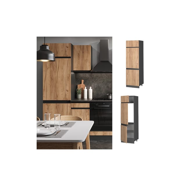 Vicco Kühlumbauschrank R-Line Goldkraft Eiche/Anthrazit 60 cm J-Shape