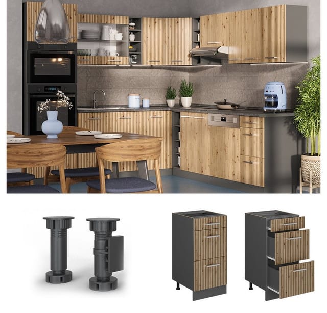 Vicco Küchenunterschrank R-Line Artisan-Eiche/Anthrazit 40 cm mit Schubladen ohne Arbeitsplatte