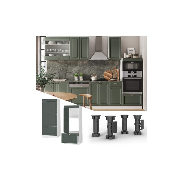 Vicco Mikrowellenschrank Fame-Line Küchenregal für die Mikrowelle Grün-Gold Landhaus/Weiß 60 cm