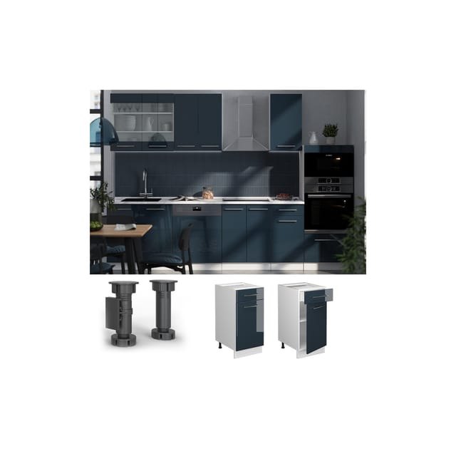 Vicco Küchenunterschrank Fame-Line Dunkelblau Hochglanz/Weiß 40 cm AP Anthrazit