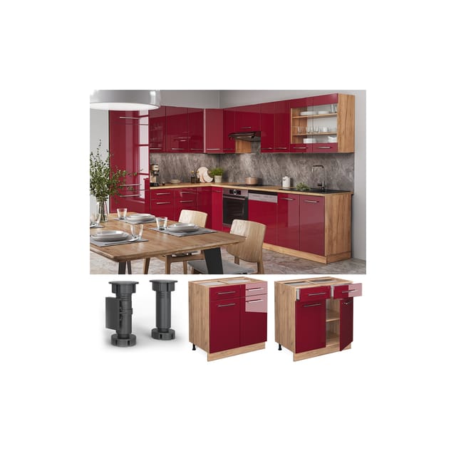 Vicco Küchenunterschrank Fame-Line Bordeaux Hochglanz/Goldkraft Eiche 80 cm ohne Arbeitsplatte