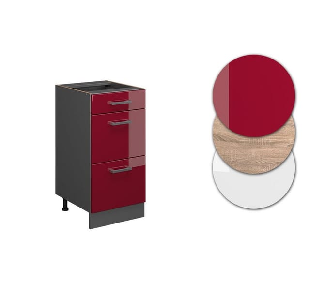 Vicco Küchenunterschrank R-Line Bordeaux Hochglanz/Anthrazit 40 cm mit Schubladen ohne Arbeitsplatte