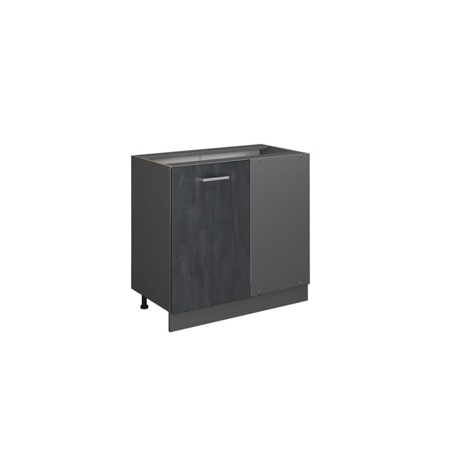 Vicco Eckunterschrank R-Line Schwarz Beton/Anthrazit 86 cm ohne Arbeitsplatte