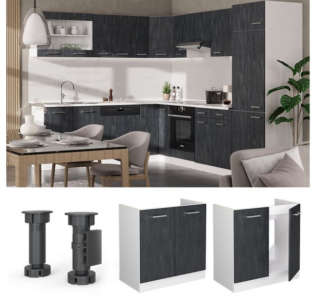Vicco Spülenunterschrank R-Line Schwarz Beton/Weiß 80 cm ohne Arbeitsplatte