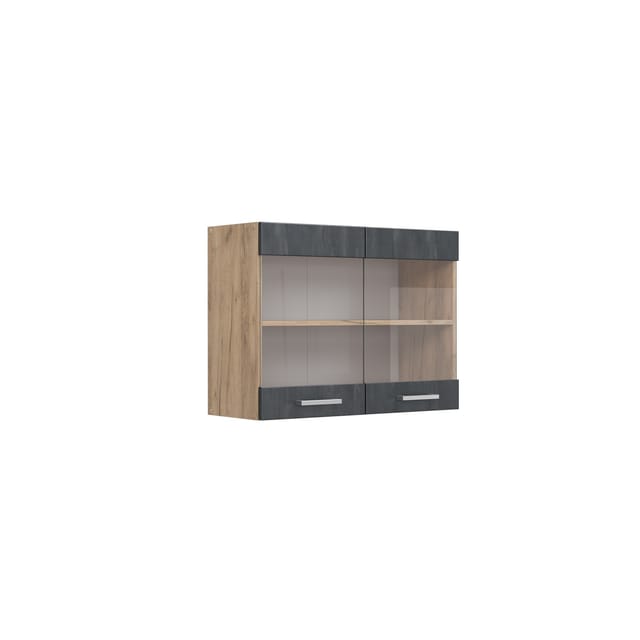 Vicco Küchenglasschrank R-Line Glashängeschrank Schwarz Beton/Goldkraft Eiche 80 cm