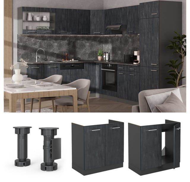 Vicco Spülenunterschrank R-Line Schwarz Beton/Anthrazit 80 cm ohne Arbeitsplatte