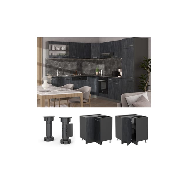 Vicco Eckunterschrank R-Line Schwarz Beton/Anthrazit 76 cm AP Anthrazit