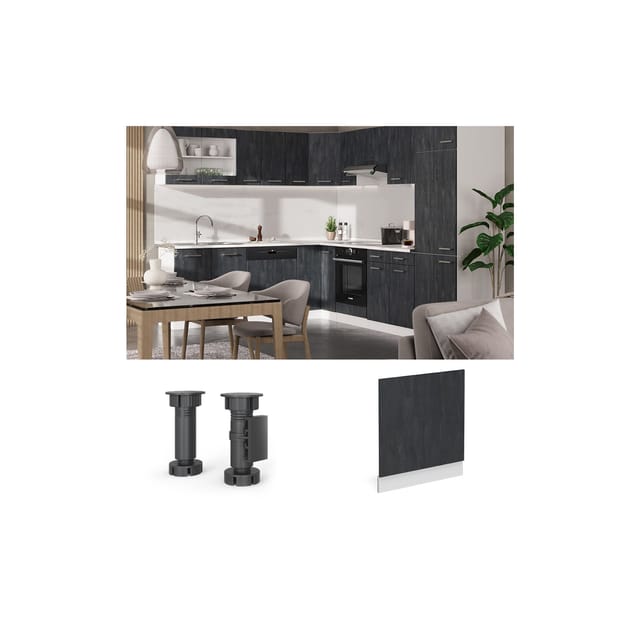 Vicco Frontblende R-Line Geschirrspüler Fronttür Schwarz Beton/Weiß 60 cm AP Anthrazit