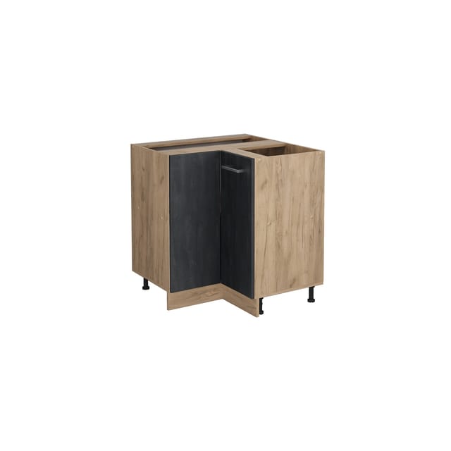 Vicco Eckunterschrank R-Line Schwarz Beton/Goldkraft Eiche 76 cm ohne Arbeitsplatte