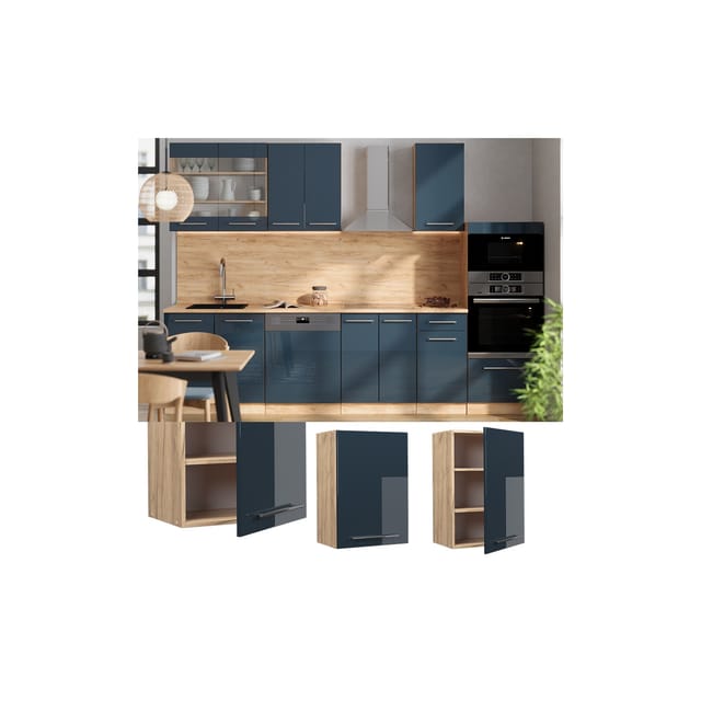 Vicco Hängeschrank Fame-Line Dunkelblau Hochglanz/Goldkraft Eiche 50 cm