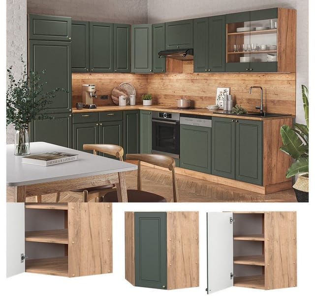 Vicco Eckhängeschrank Fame-Line Grün-Gold Landhaus/Goldkraft Eiche 57 cm