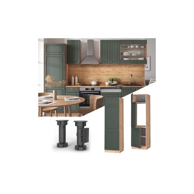 Vicco Kühlumbauschrank Fame-Line Grün-Gold Landhaus/Goldkraft Eiche 60 cm