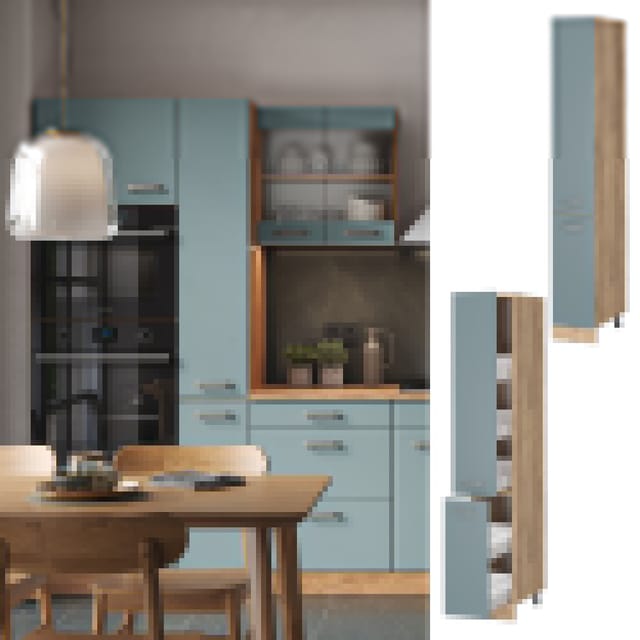 Vicco Apothekerschrank R-Line Medizinschrank für die Küche Blau-Grau/Goldkraft Eiche 30 cm
