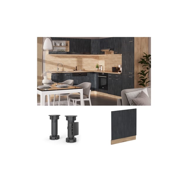 Vicco Frontblende R-Line Schwarz Beton/Goldkraft Eiche 60 cm AP Anthrazit