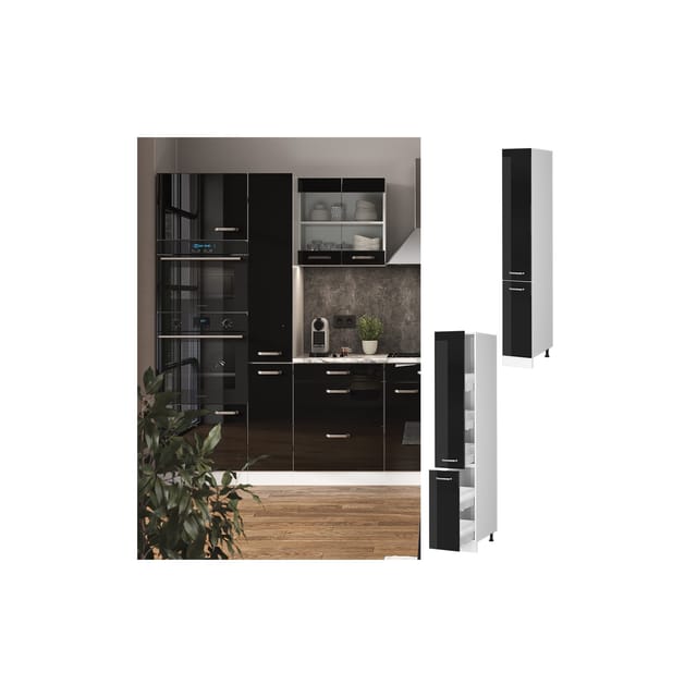 Vicco Apothekerschrank R-Line Medizinschrank für die Küche Schwarz Hochglanz/Weiß 30 cm