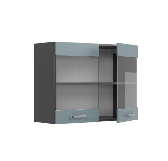 Vicco Küchenglasschrank R-Line Glashängeschrank Blau-Grau/Anthrazit 80 cm