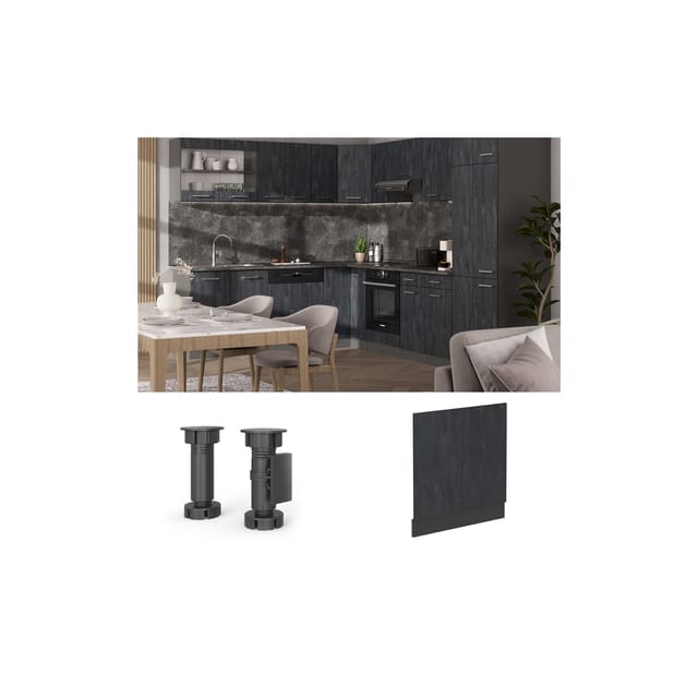 Vicco Frontblende R-Line Geschirrspüler Fronttür Schwarz Beton/Anthrazit 60 cm AP Eiche