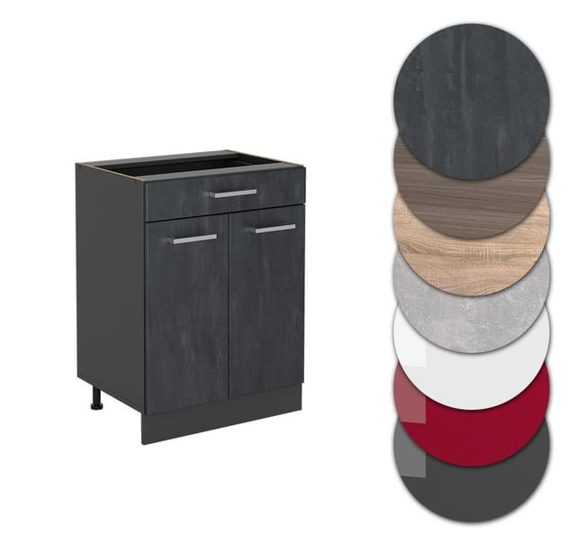 Vicco Schubladenschrank R-Line Schwarz Beton 60 cm mit Schublade ohne Arbeitsplatte