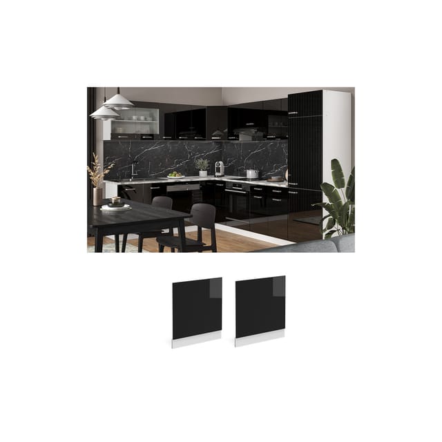 Vicco Frontblende R-Line Schwarz Hochglanz/Weiß 60 cm ohne Arbeitsplatte