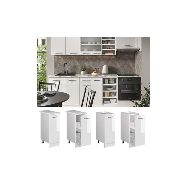 Vicco Apothekerschrank R-Line Medizinschrank für die Küche Weiß Hochglanz/Weiß 30 cm AP Marmor