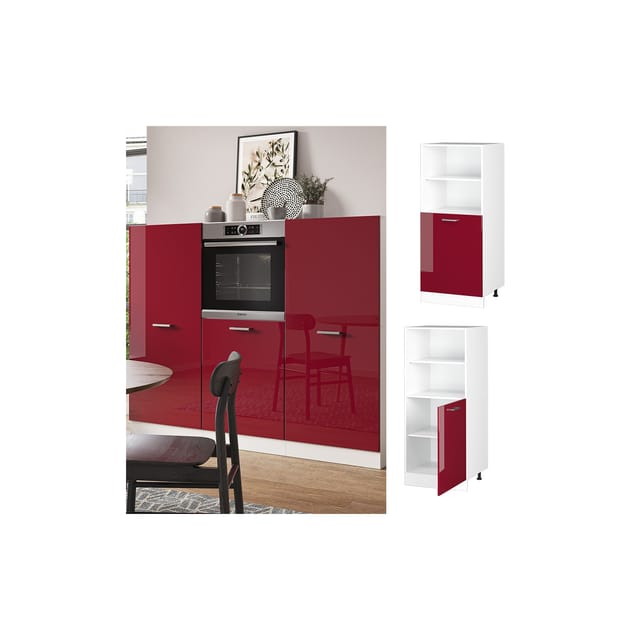 Vicco Herdumbauschrank R-Line Herdschrank Bordeaux Hochglanz/Weiß 60 cm