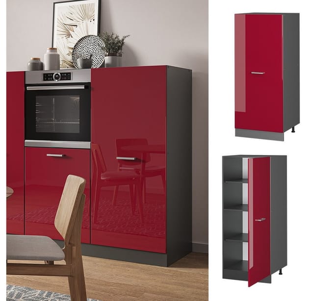 Vicco Hochschrank R-Line Küchenkommode Bordeaux Hochglanz/Anthrazit 60 cm